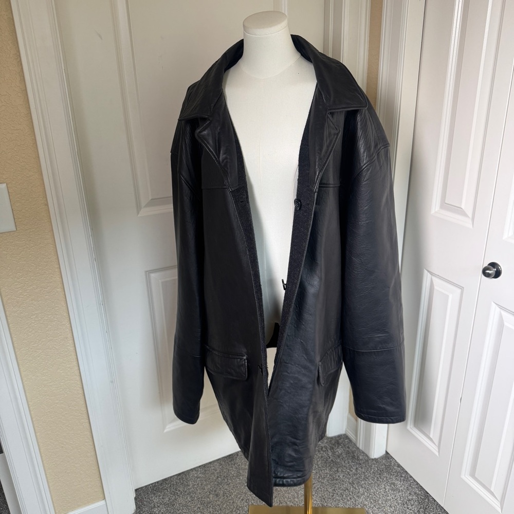 Reed Leather Car Coat Mens 3XT Black Button Front Lined Jacket Big Tall - Picture 5 of 13